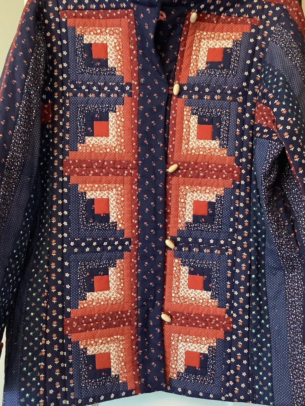 Handmade Quilted Patchwork Utility Tamarack Jacket in Navy and Red - Picture 2 of 9